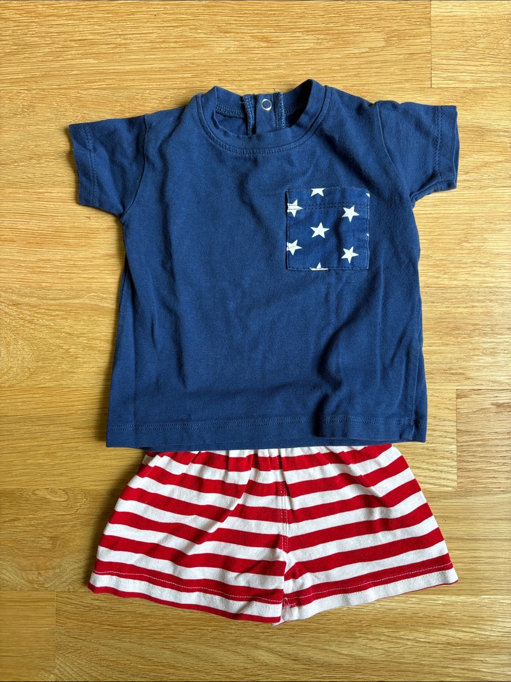 UNIQUE BABY | Navy Star Pocket Tee & Red-White Stripe Shorts Set